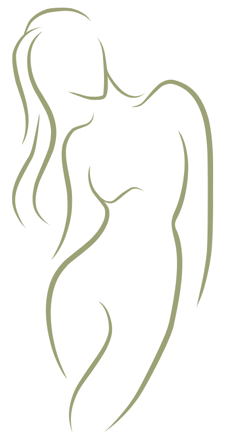 Minimalistische groene lijntekening van een vrouwelijk silhouet